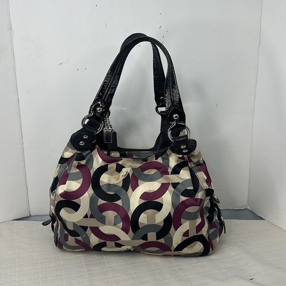 COACH MAGGIE OP ART HOBO PURPLE CHAINLINK SATCHEL HANDBAG CARRYALL F0967-14420 - Picture 3 of 10